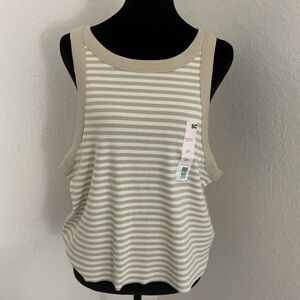 SO Ribbed High Neck Striped Tank Top Beige Cream Sleeveless 2X NWT